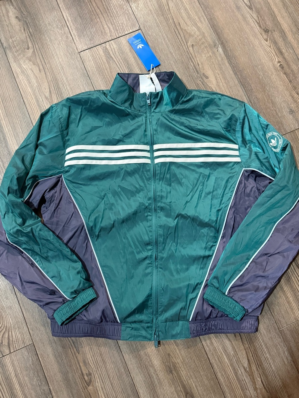 Adidas x Sporty & Rich Windbreaker Jacket Green Navy NWT Women’s Large